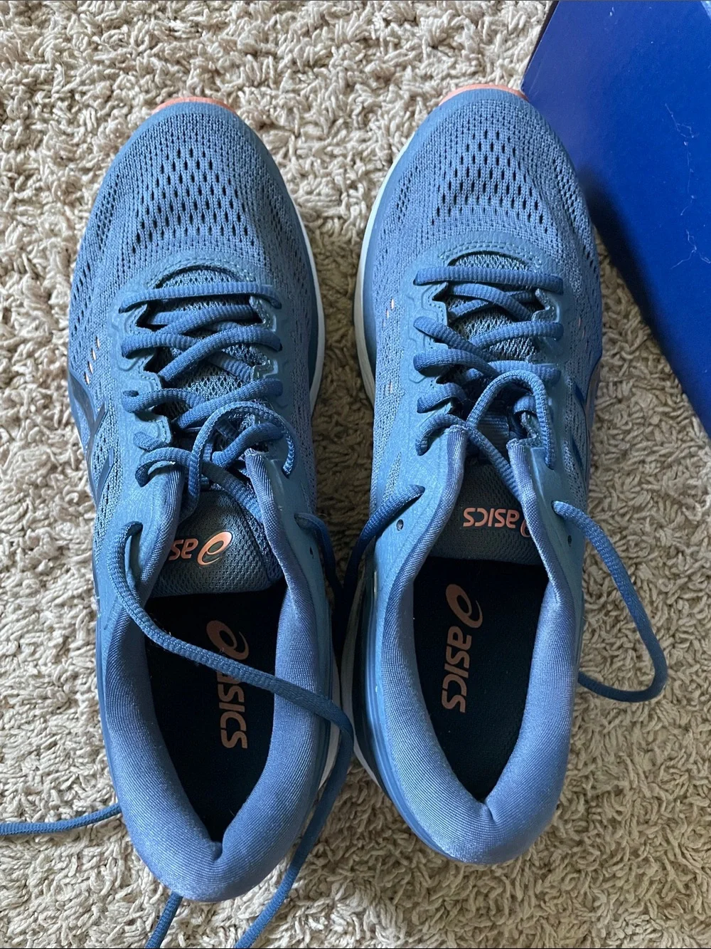 Asics Smoke Blue Gel Kayano 24 Athletic Running Shoes with Cantaloupe Accents